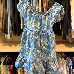 Gap Kids Denim Puff-Sleeve Floral Dress